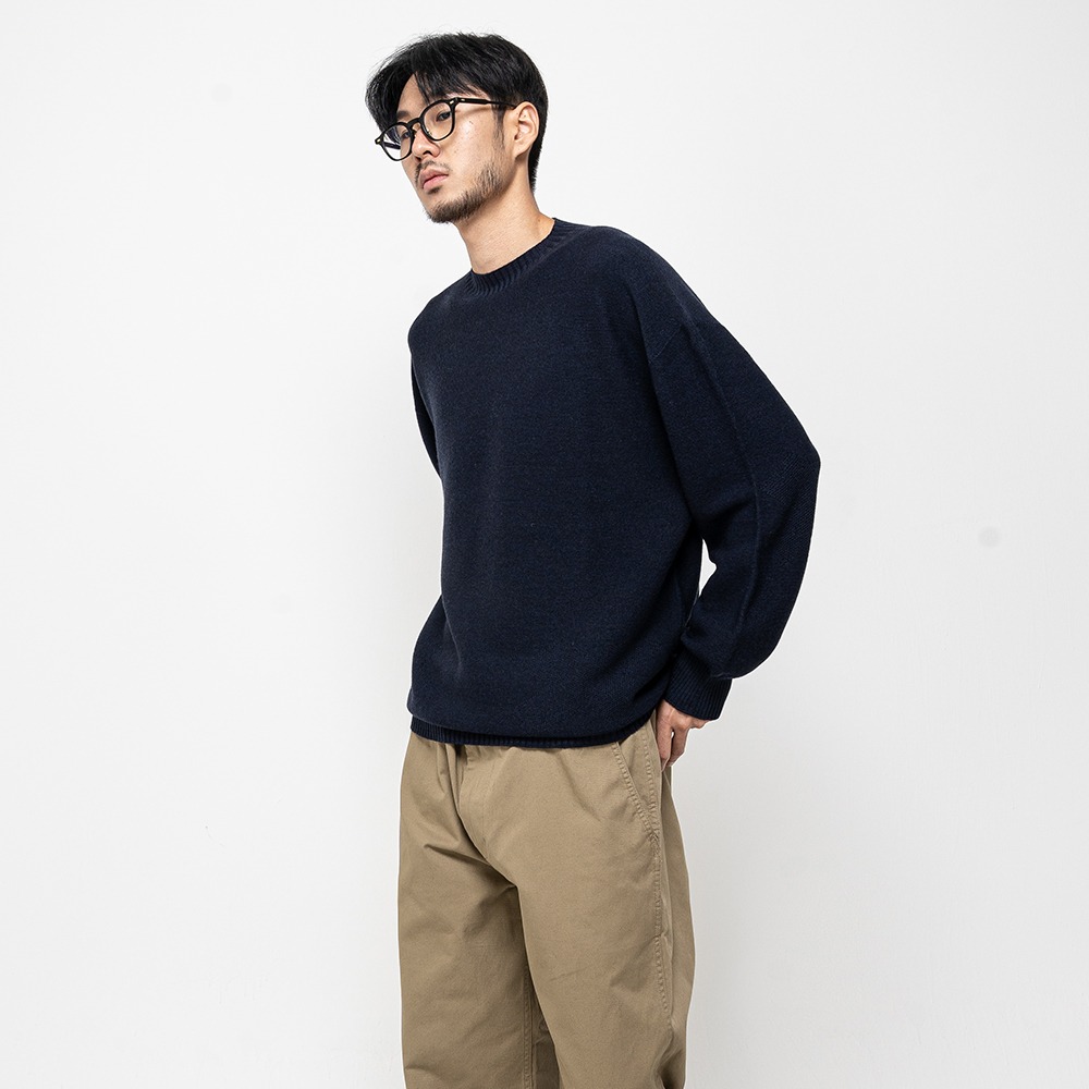 [Ourselves]  Extra Finewool Crewneck Knit Navy