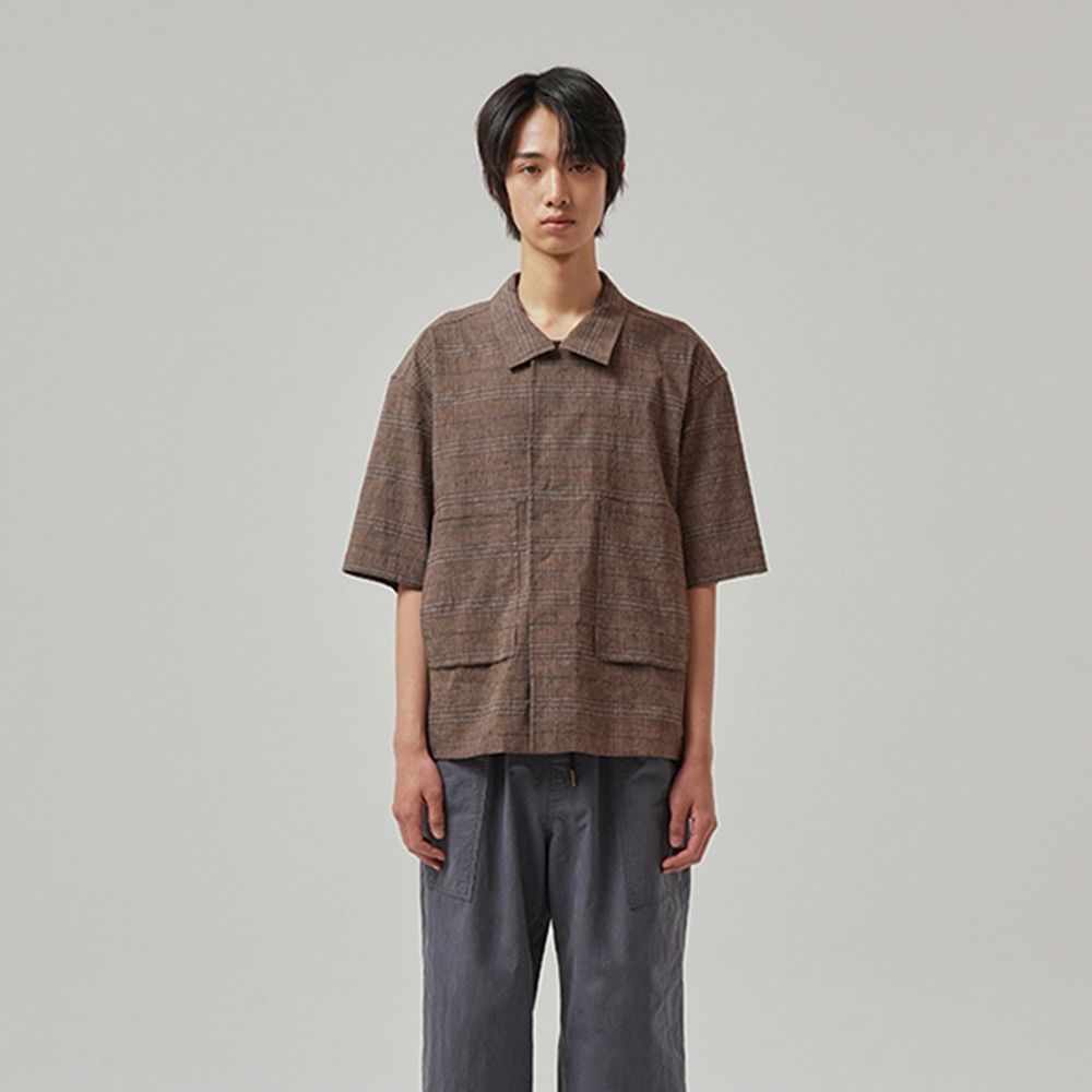 [Apophenian]  Rectangle Half Shirt Brown Check