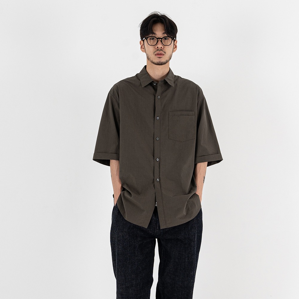 [Ourselves]  Typewriter Relaxed Half Shirts Dark Olive