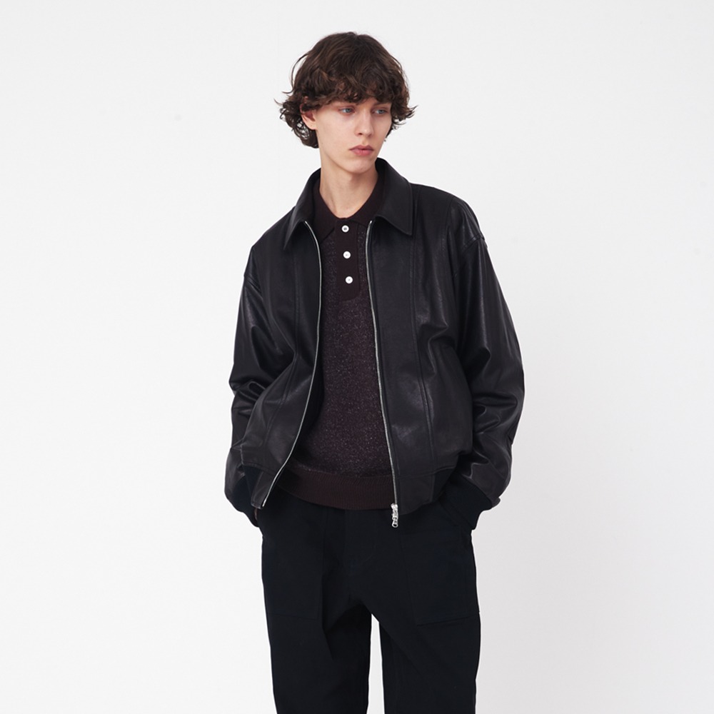 [Horlisun]  23FW Capital Vegetable Leather Blouson Jacket Black