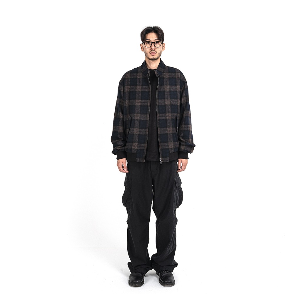 [Ourselves]  Finewool Harrington Jacket Brown Check